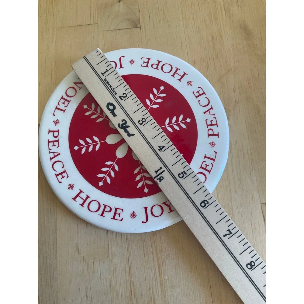 Christmas Snowflake Ceramic Trivet Cork Back Peace Hope Joy Noel‎ Red White 6